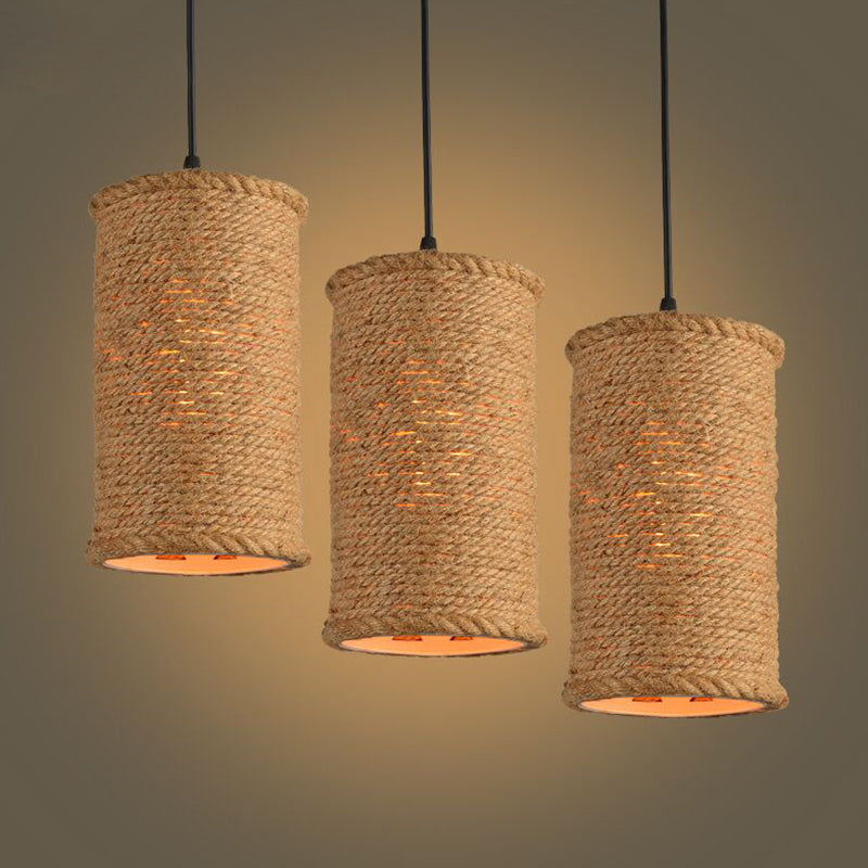 Beige landelijke retro creatieve hanglamp touw cilinder hanglampen voor restaurant