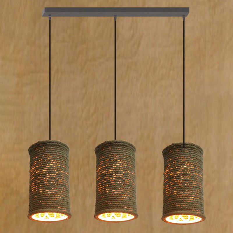 Beige Rural Retro Creative Pendant Lighting Rope Cylinder Pendant Lights for Restaurant