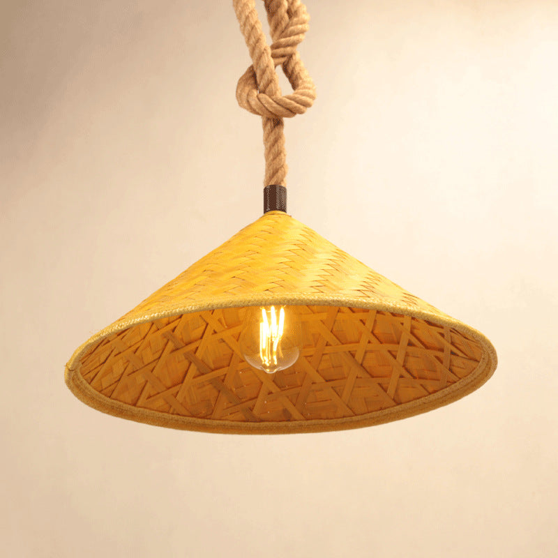 1 Light Pendant Ceiling Lights Rustic Straw Hat Rope Rattan Pendant Light Kit for Farmhouse