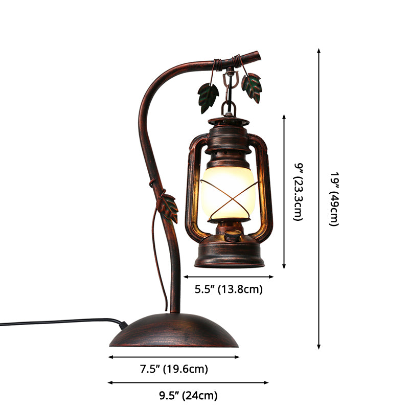 Copper Finish Gooseneck Table Lamp Nautical Metal 1-Light Bedroom Plug-in Night Light with Lantern Shade