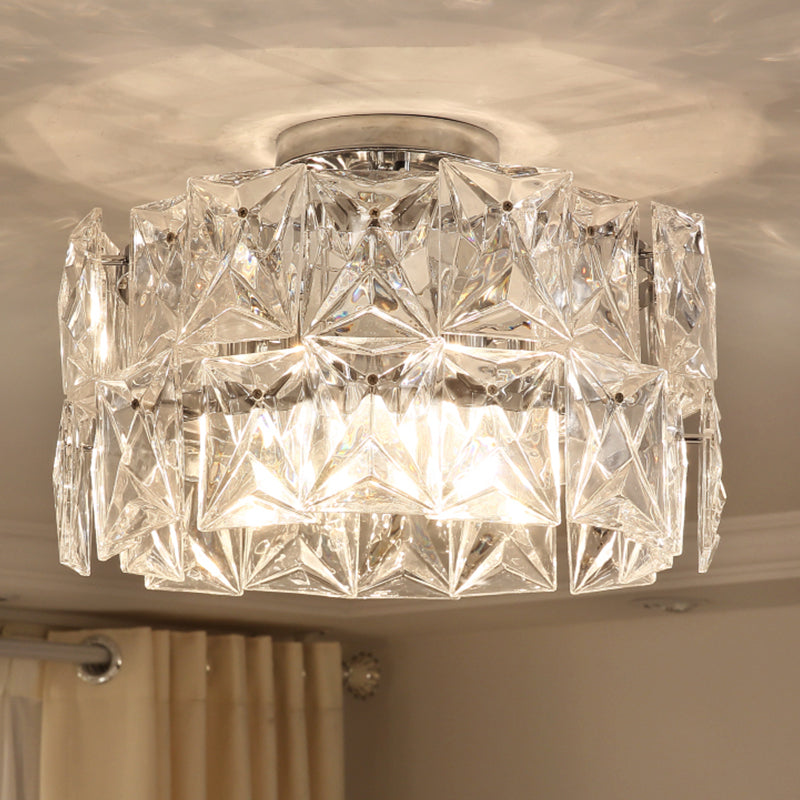 Clear Crystal Cubic Flush Ceiling Light Simplicity 6 Lights Flush Mount Ceiling Light Fixture for Bedroom