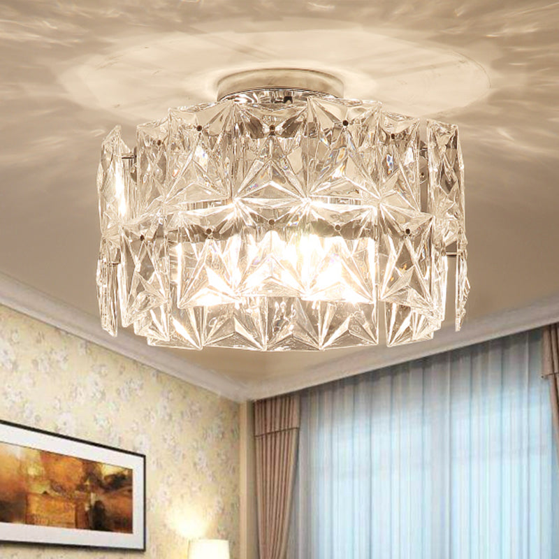 Clear Crystal Cubic Flush Ceiling Light Simplicity 6 Lights Flush Mount Ceiling Light Fixture for Bedroom