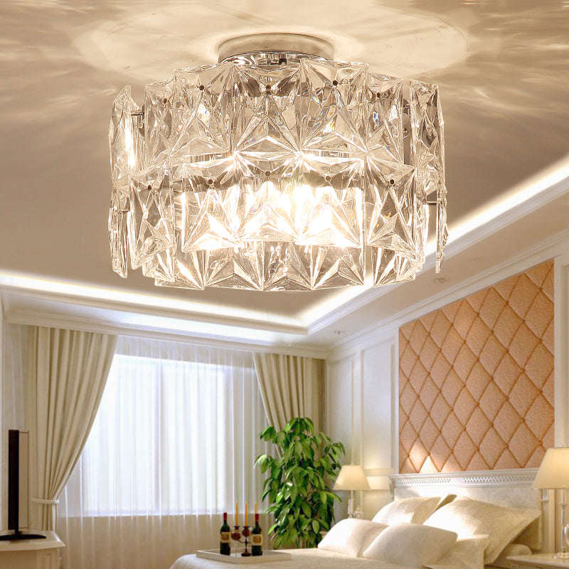 Clear Crystal Cubic Flush Ceiling Light Simplicity 6 Lights Flush Mount Ceiling Light Fixture for Bedroom