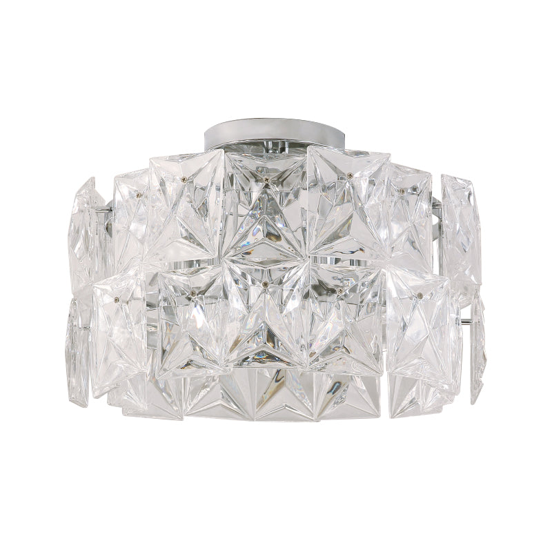 Clear Crystal Cubic Flush Ceiling Light Simplicity 6 Lights Flush Mount Ceiling Light Fixture for Bedroom