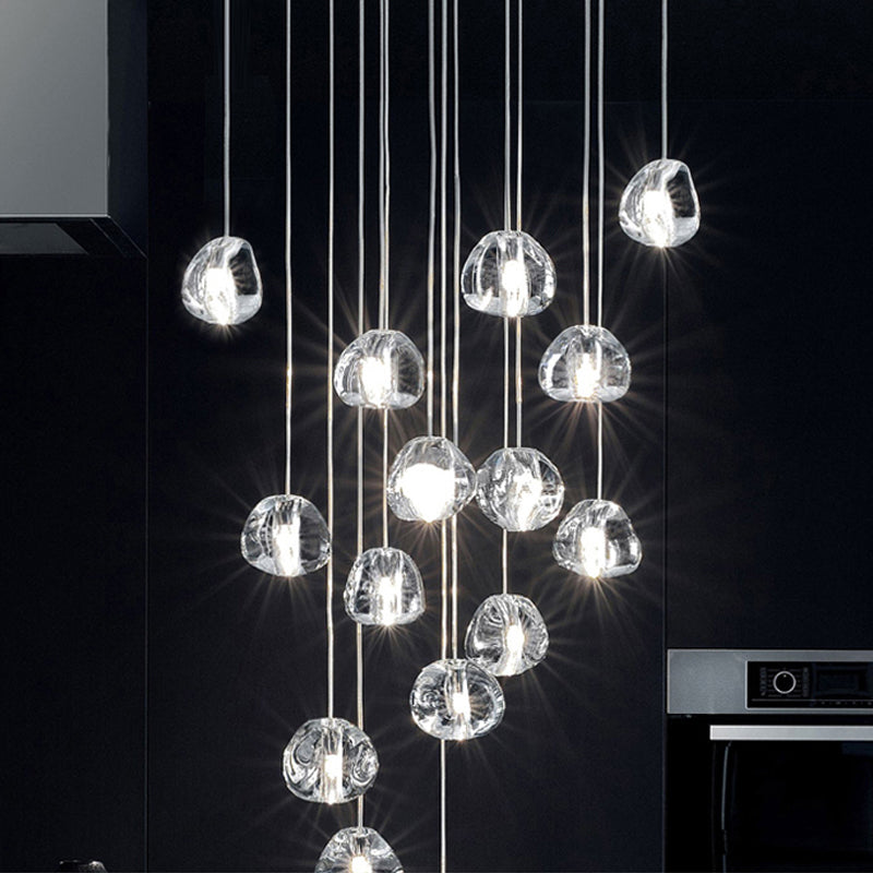 Verre à bulles transparente mini pendentif Light moderne nordique LED escalier rond suspendu lampe