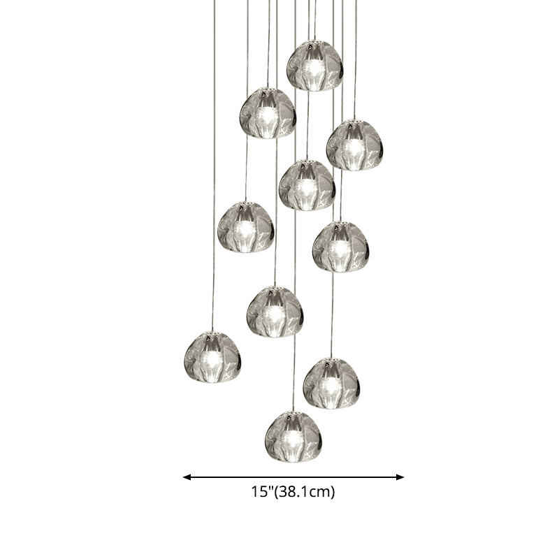 Lámpara de colgar redonda de escalera redonda de LED nórdico de vidrio transparente de burbujas