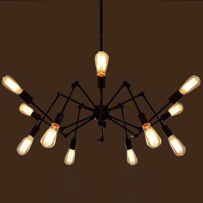 Black Retro Industrial Style Chandelier Light Wrought Iron Living Room Multi Light Pendant Light