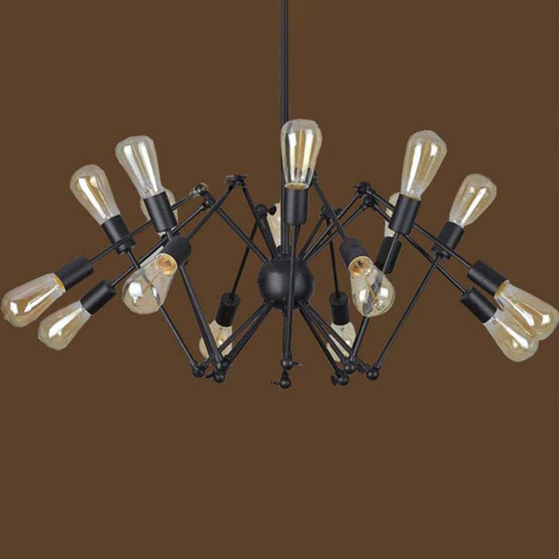 Black Retro Industrial Style Chandelier Light Wrought Iron Living Room Multi Light Pendant Light