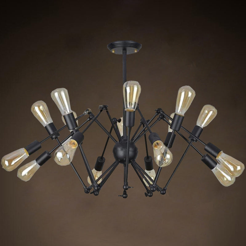 Black Retro Industrial Style Chandelier Light Wrought Iron Living Room Multi Light Pendant Light