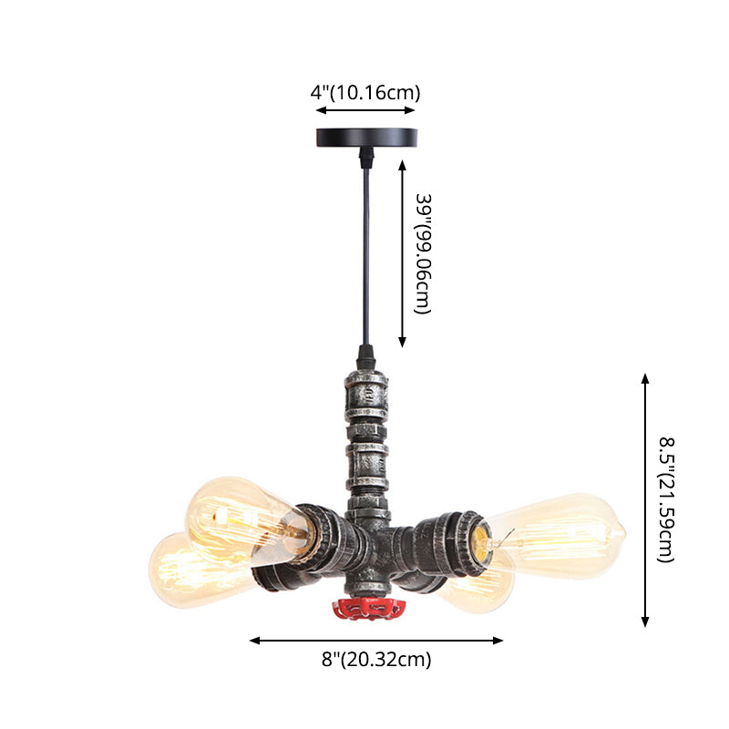 Water Pipe Chandelier Light Fixture in Rust Finish Industrial 4 Lights Industrial Edison Bulb Bar Cafe Shop Hanging Lamp