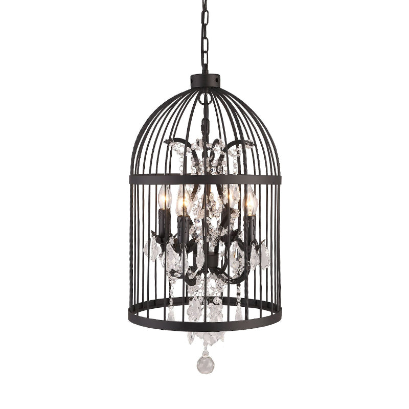 Lámparas de lámparas de estilo industrial retro de hierro forjado de 8 luces en forma de jaula lámpara colgante con colgante decorativo de cristal