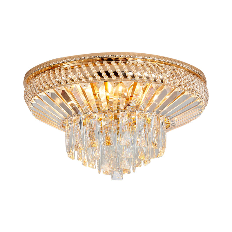 Dubbellaags Dicht bij Plafondlamp Hedendaagse Crystal 6 Lights Slaapkamer Flush Mount Fixture in Goud