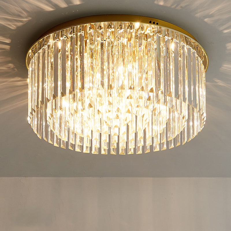 6-Light Dining Room Flush Light Contemporary Golden Ceiling Lamp with Round Crystal Shade