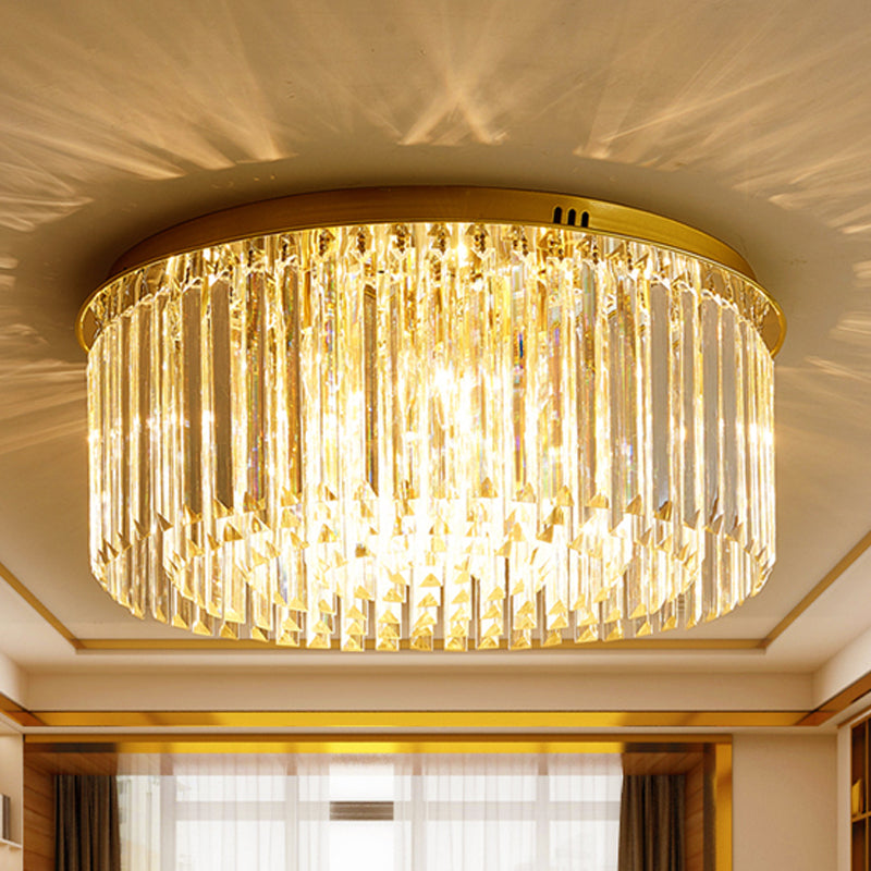 6-Light Dining Room Flush Light Contemporary Golden Ceiling Lamp with Round Crystal Shade