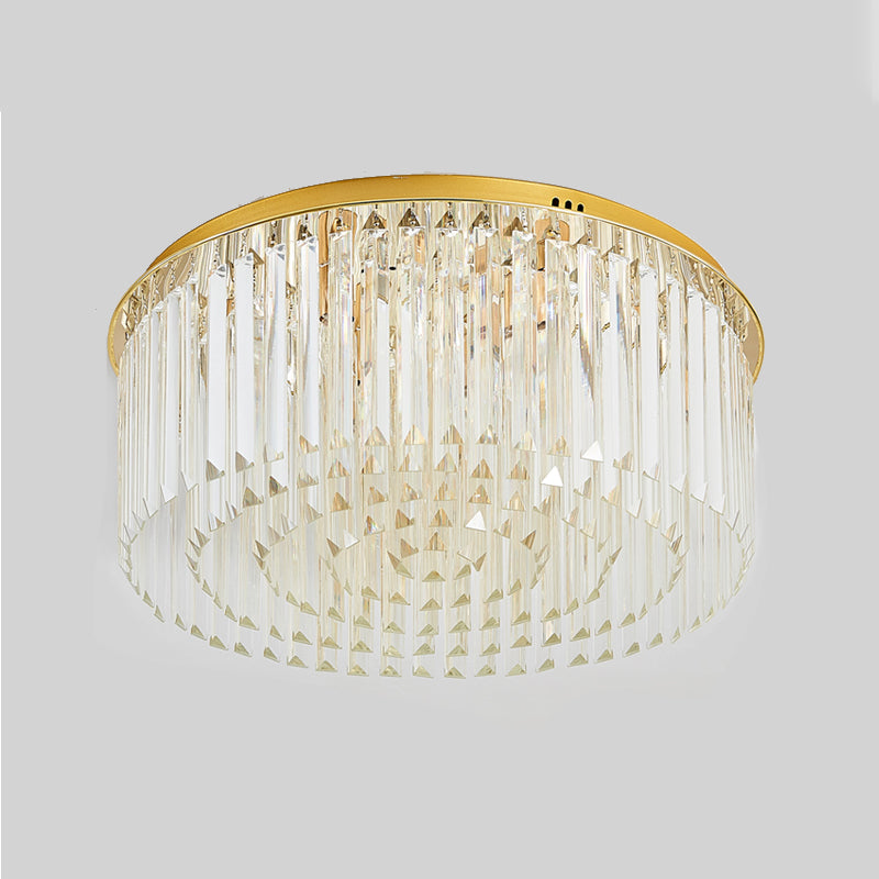 6-Light Dining Room Flush Light Contemporary Golden Ceiling Lamp with Round Crystal Shade