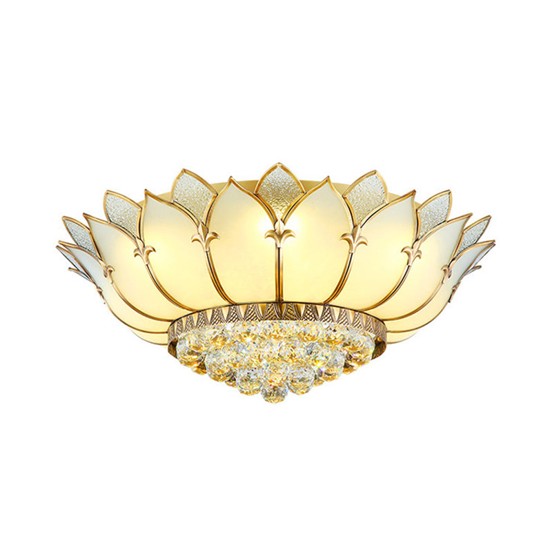 Prismatische glazen lotus inbouw Chinese stijl 5-lichts witte plafondlamp met kristallen kruisbloem