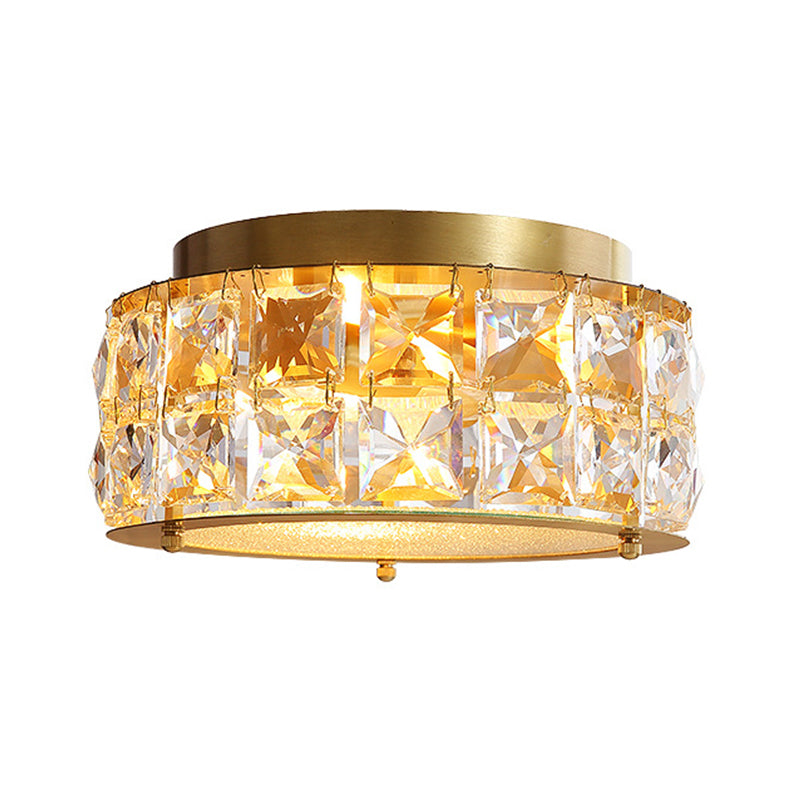 10" Dia Round Flush Mount Light Minimal Crystal 4 Lights Golden Close To Ceiling Light