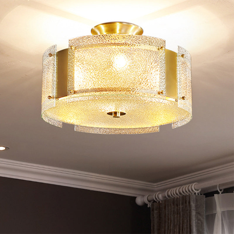 Golden Semi Flush Drum Light Simplicity 4-Light Water Glass Plafond monté Aménagement