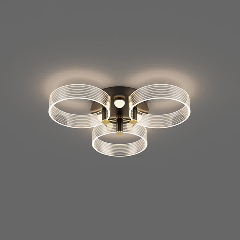 Acrylic Round Semi Mount Lighting Modern Black-Gold LED Ceiling Light with Flower Design