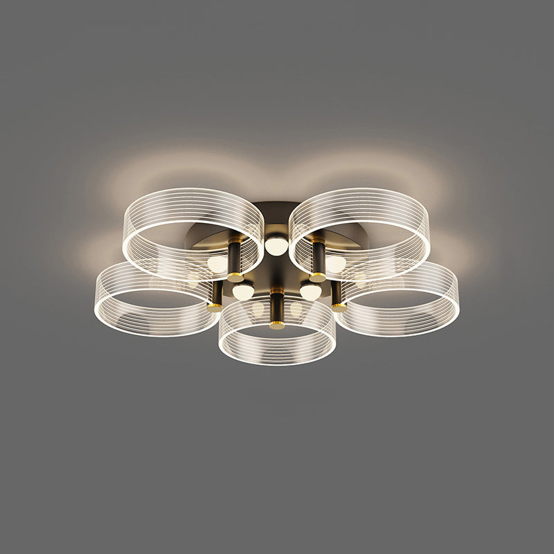 Acrylic Round Semi Mount Lighting Modern Black-Gold LED Ceiling Light with Flower Design