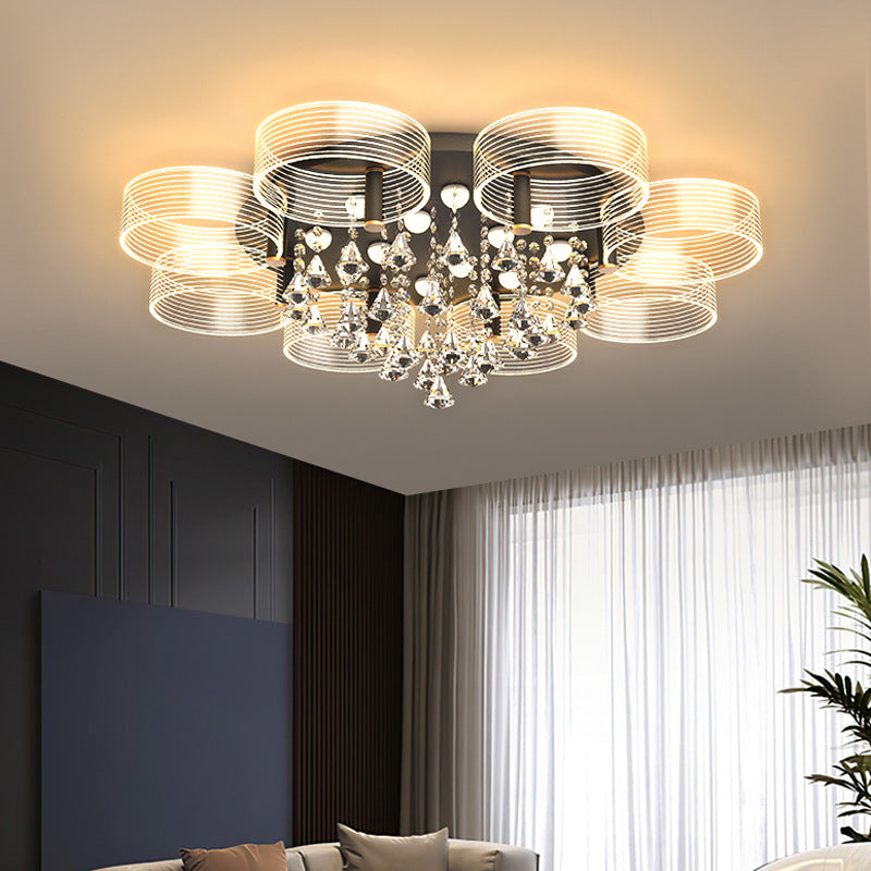 Acrylronde Semi Mount Lighting Modern zwart-goud LED-plafondlicht met bloemontwerp