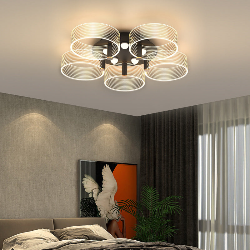 Acrylic Round Semi Mount Lighting Modern Black-Gold LED Ceiling Light with Flower Design