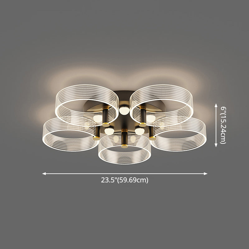 Acrylronde Semi Mount Lighting Modern zwart-goud LED-plafondlicht met bloemontwerp