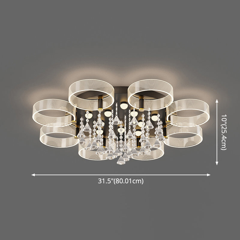 Acrylic Round Semi Mount Lighting Modern Black-Gold LED Ceiling Light with Flower Design