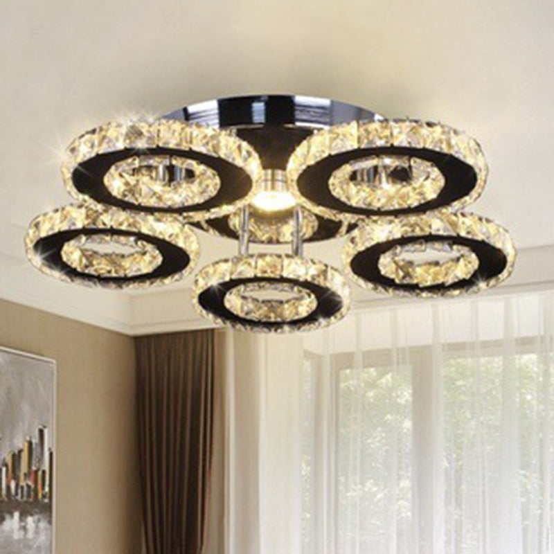 Floral Crystal Semi Flush Ceiling Light Modern Stainless Steel LED Flush Mount Fixture for Bedroom