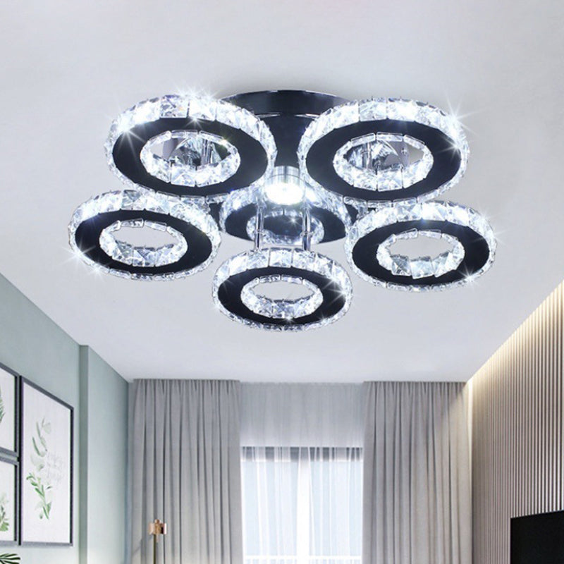 Crystal Floral Semi Flush plafonnier moderne en acier inoxydable LED Flush Mount pour chambre à coucher