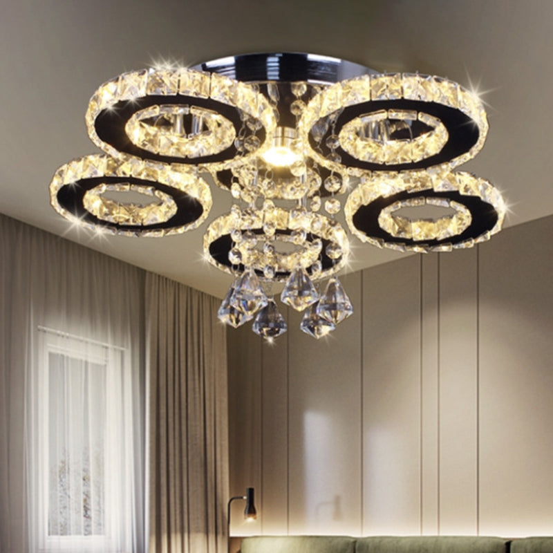 Crystal Floral Semi Flush plafonnier moderne en acier inoxydable LED Flush Mount pour chambre à coucher