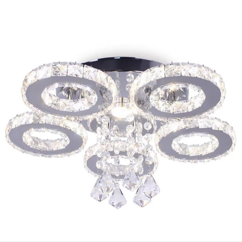 Floral Crystal Semi Flush Ceiling Light Modern Stainless Steel LED Flush Mount Fixture for Bedroom