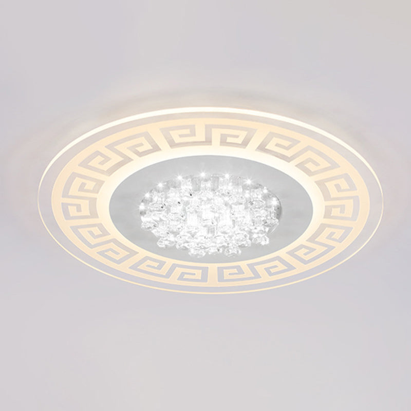 Extra-Thin Round Acrylic Flush Light Modern LED White Flush Mount Ceiling Light Fixture with Crystal Accents