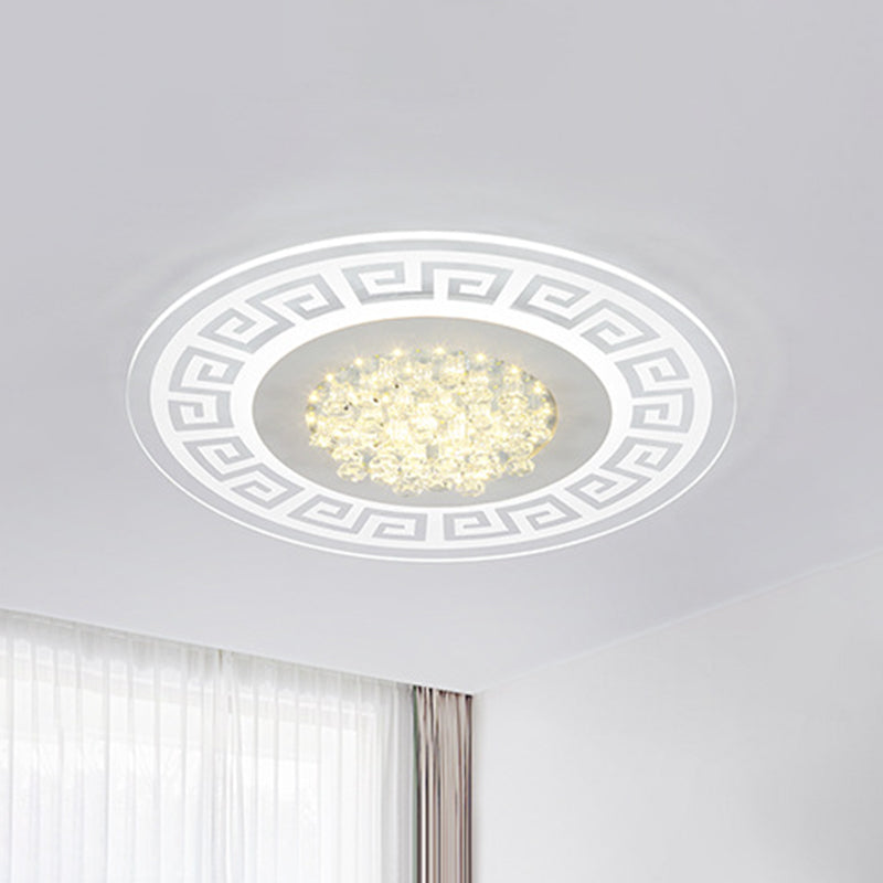 Extra-Thin Round Acrylic Flush Light Modern LED White Flush Mount Ceiling Light Fixture with Crystal Accents