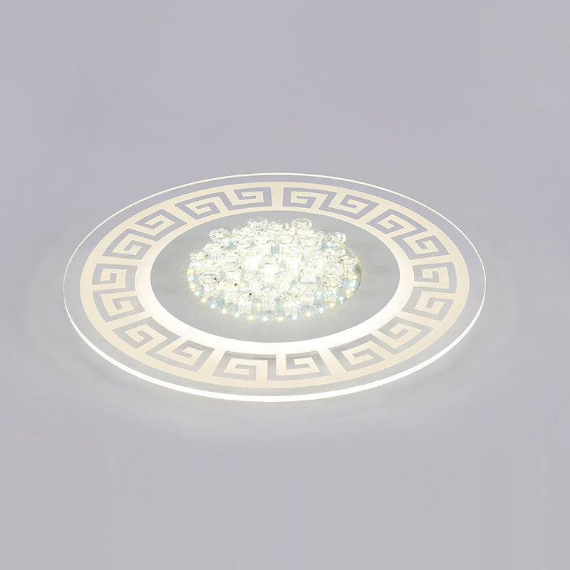 Extra-Thin Round Acrylic Flush Light Modern LED White Flush Mount Ceiling Light Fixture with Crystal Accents