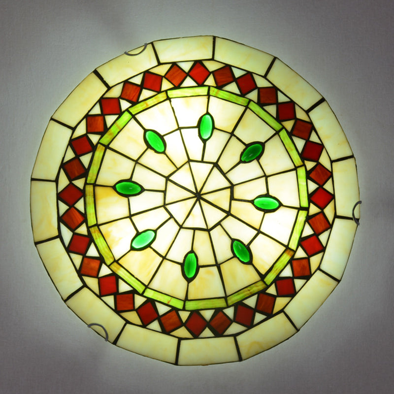 Bowl Shaped Flush Ceiling Light Stained Glass Tiffany Flushmount Lighting for Bedroom