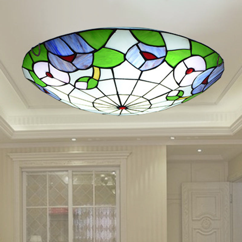 Ceiling Flush Mount Light Tiffany Morning Glory Stained Glass Flush Light in Green