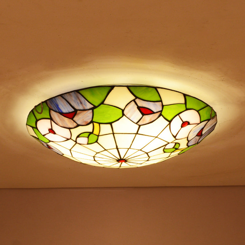 Ceiling Flush Mount Light Tiffany Morning Glory Stained Glass Flush Light in Green