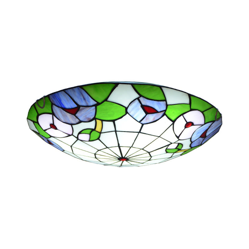 Ceiling Flush Mount Light Tiffany Morning Glory Stained Glass Flush Light in Green