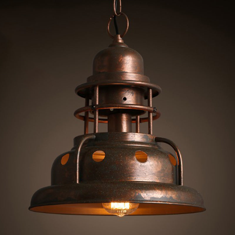 1 Light Truncated Shade Pendant Light Industrial Painted Oxidized Copper Metal Hanging Lamp