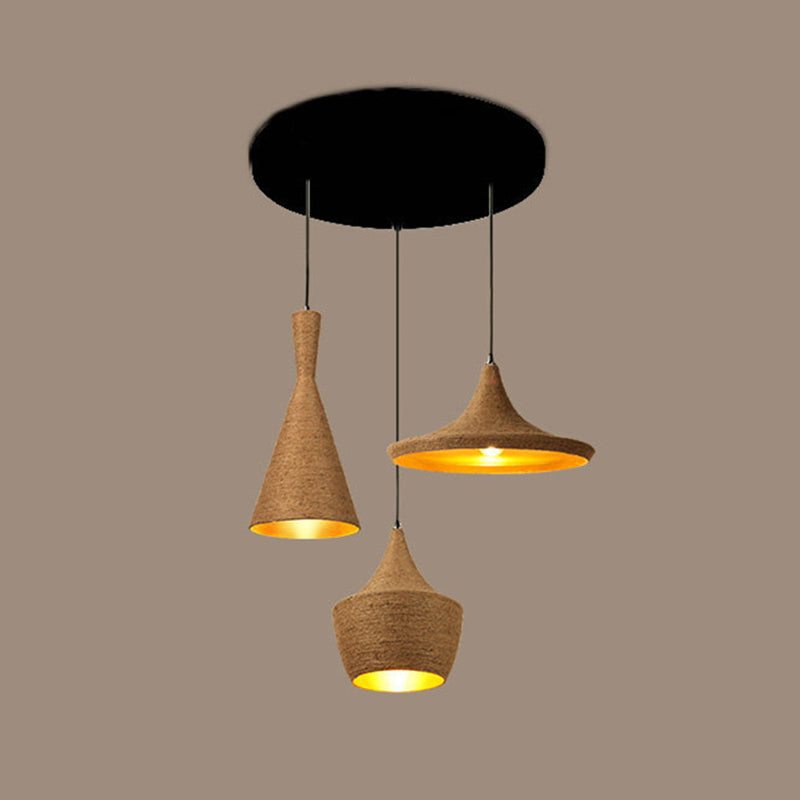 3 Light Brege Beed Rope Pendant Light Retro Retro Industrial Shade suspendu lampe pour salle à manger