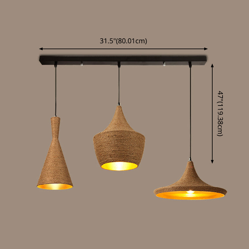 3 Light Beige Rope Pendant Light Retro Industrial Shade Hanging Lamp for Dining Room