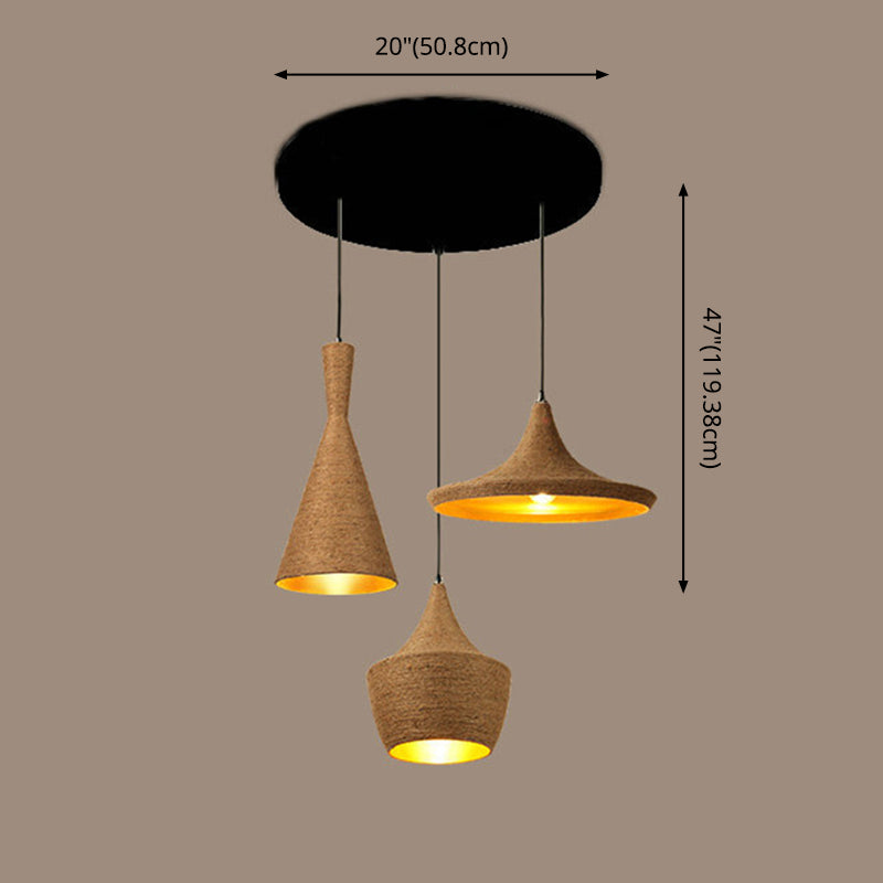 3 Light Beige Rope Pendant Light Retro Industrial Shade Hanging Lamp for Dining Room