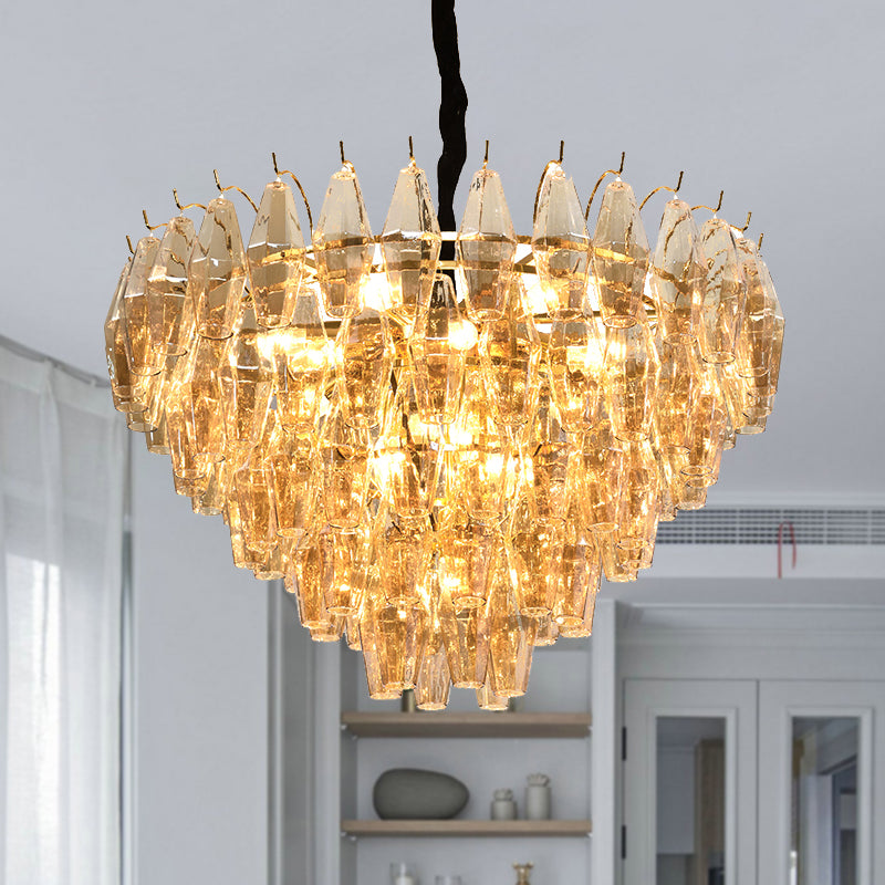 Cône Hanging Plafond Light Modern Amber Verre 7/9 têtes Livrage d'éclairage de lustre de salon