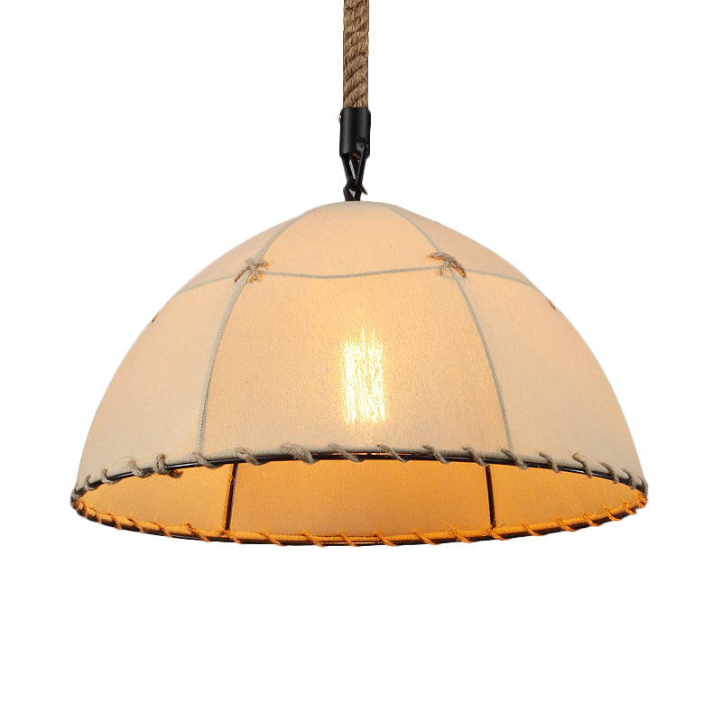 1 Light Hanging Light Kit Traditional Domed Fabric Suspension Pendant in Beige for Restaurant