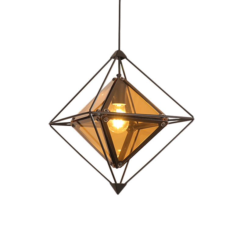 Black/Gold/Amber Glass 1 Light Posting Colonial Diamond de diamante Luz de techo con marco de hierro exterior