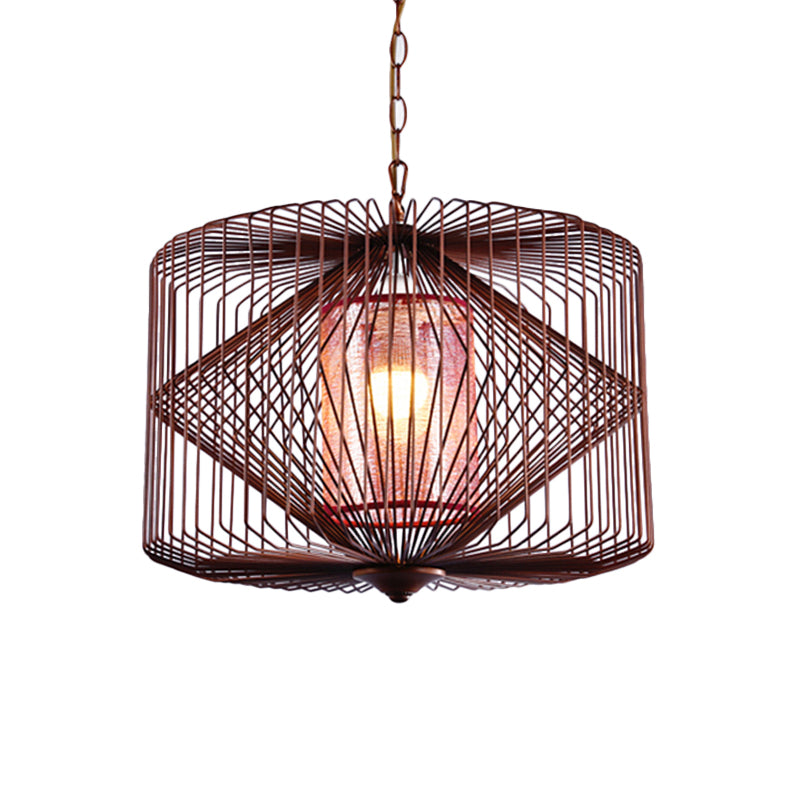 Rust 1 Light Pendant Lamp Country Style Geometric Suspension Lighting for Restaurant