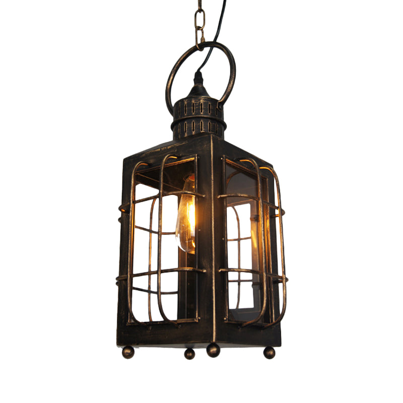 Traditional Lantern Hanging Ceiling Light 1 Light Metal Pendant Lamp in Rust for Indoor