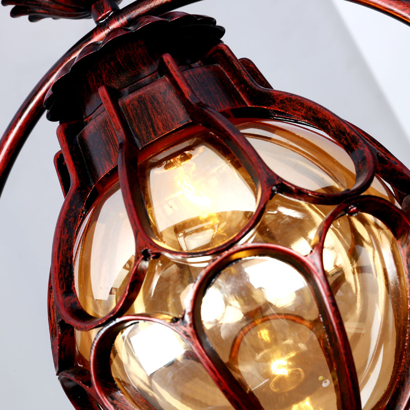 1 leichte Suspensionslampe Rustikale Globe Bernsteinglas Hanges Anhänger Licht in Kupfer mit Eisenring