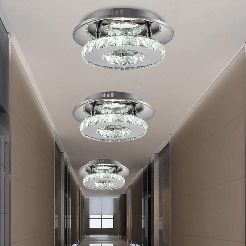 Clear Crystal Encrusted Mini Semi-ceiling Lamp Metal LED Flush Ceiling Light for Bedroom